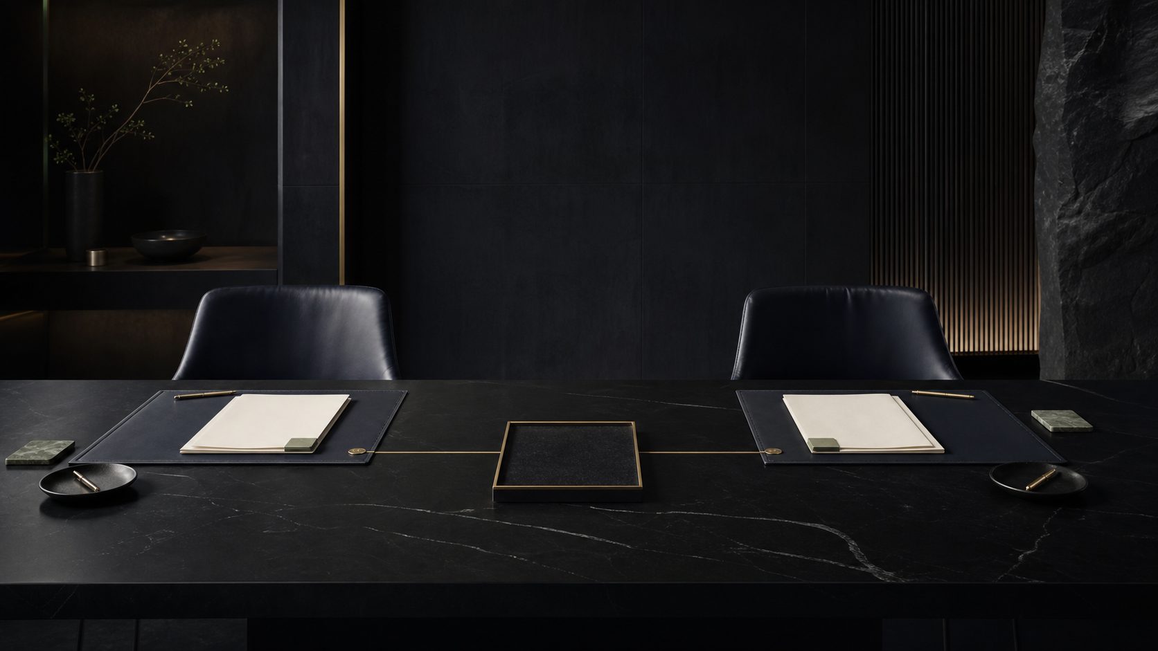 Two senior work positions joined by a shared controlled decision frame